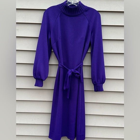 Vintage purple tight dress balloon sleeves M/L - Picture 1 of 4